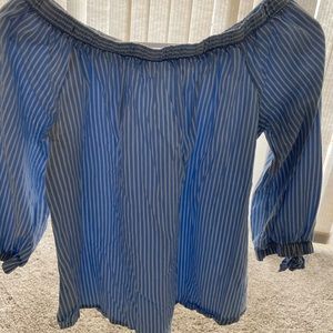 Off the Shoulder Blue Striped Shirt